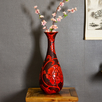 Chinese red lacquerware vase New classical craftsmanship Gift home decoration Vintage Pendulum with flower stalks