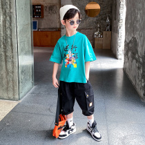 Boys summer suit 2021 new foreign style boy big boy short sleeve childrens sports summer handsome tide childrens clothing