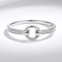 Summer minimalist geometric circular platoon drill ring pure silver plated 18k gold Japan-ROK inlaid with index finger platoon ring silver decoration ring