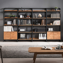  loft solid wood bookshelf shelf lattice frame creative floor-to-ceiling bookcase Nordic simple bedroom wrought iron retro display cabinet