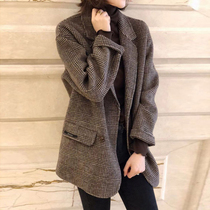 South Korea Double Face Cashmere Coat Woman 2021 Autumn Winter New Korean version Advanced Sensation Plaid Small Western Dress Wool Coat