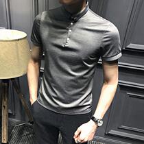 Face value is super high~Korea ins wind gray polo shirt mens short-sleeved Korean slim mens lapel trend T-shirt