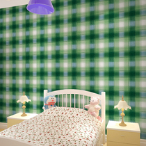 US imported tail goods special wallpaper green white British square lattice living room bedroom study childrens background wall wallpaper