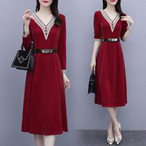 Long sleeve one-piece dress woman 2021 new spring fall collection waist display slim fashion temperament big code over kneecap bottom long skirt
