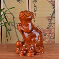 Solid wood carving lucky mouse twelve Zodiac trio decoration home feng shui red wooden Baicai pear animal ornaments