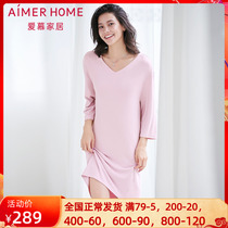 aimer adore home pint 19AW lavender V collar Long sleeves Long sleeping dress AH440561
