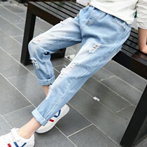 Spring and summer thin boys and girls hole jeans Korean version of CUHK children's pants loose anti-mosquito pants student leggings
