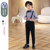 Boys' suspender pants suit 2022 autumn new foreign style shirt children's dress host costume two piece set