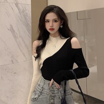 Fanchy high neck base shirt female 2021 spring new interior long sleeve slim foreign style joyfully off-the-shoulder knitted top