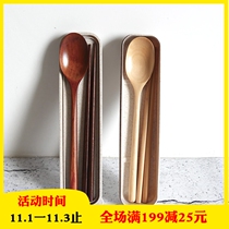 Free lettering creative long handle wooden spoon chopsticks box portable student set chopsticks spoon subnet red spoon