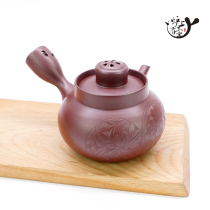 Japan imported Wangu Shishishan kiln pottery carved side of the emergency teapot Japanese tea ceremony zero with wooden box