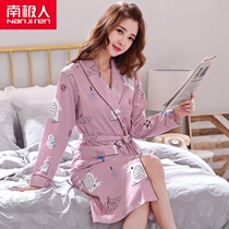 Womens dressing gown spring and autumn cotton long sleeve pajamas Korean version of cotton large size bathrobe long Japanese bathrobe home wear