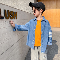Boys denim jacket autumn shirt 2021 new childrens clothing Childrens middle and large childrens personality spring and autumn Korean version of the foreign tide