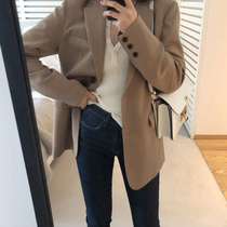 2021 Spring and Autumn New English style small suit womens coat long Korean version of loose casual temperament suit jacket