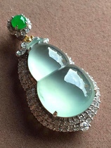 Myanmar old pit jadeite gourd pendant natural ice jade gourd pendant Qingshui 18k gold inlaid pendant for women
