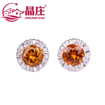 Natural citrine earrings s925 silver simple and generous square round Super Flash temperament fashion high grade ear jewelry gift
