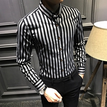 Long-sleeved shirt mens trend slim Korean version of handsome vertical stripes fashion inch clothes 2020 new casual shirt men