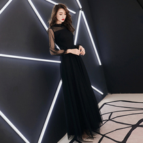 Evening dress skirt women 2021 new banquet black high-end annual meeting temperament socialite birthday dress long sleeves can usually be worn