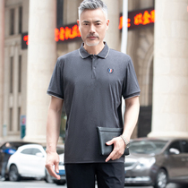 2022 Summer New Pint Speed Dry Middle Aged Sports Suit Male Ice Silk Dad Flip Collar Slim short sleeve casual clothes