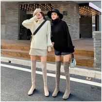 Boots Womens boots in autumn and winter 2021 New elastic inner height tube plus velvet knee thin high boots