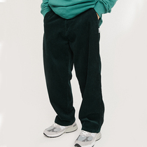 Dark green corduroy casual pants for men and women straight trending brand loose ins Port wind bf Japanese falling feeling wide leg pants