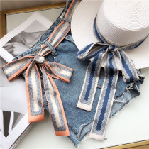  Summer small silk scarf female Korean wild thin long scarf Scarf belt streamer bag decoration ultra-long ribbon