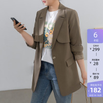 (accessories belt) MsShe big code spring dress 2022 new fat mm workplace tipping collar long suit jacket