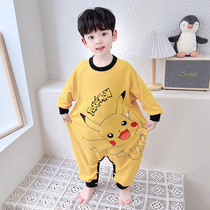 Childrens one-piece pajamas spring and autumn boys cotton baby sleeping bag cartoon cute anti-cold baby one-piece clothes