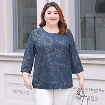 Chiffon shirt womens mid-length 2022 autumn new style fat mm plus size 200 catties loose meat-covering three-quarter sleeve top trendy