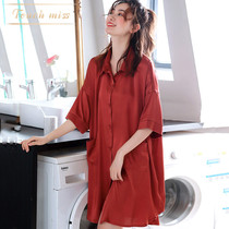 TOUCH MISS SLEEPING DRESS LADY SUMMER ICE SILK Silk Sexy Slim in the middle of a shirt dress with a pyjamas