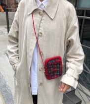 Fat fat homemade bag female 2021 Korean ins summer new woolen plaid bag mobile phone bag messenger bag female