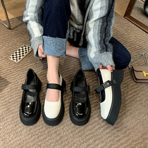Thick Bottom Pine Pastry Single Shoes Woman Lacquer Leather Mary Rare Shoes Day College Wind heightening small leather shoes Shallow Mouth JK Uniform Shoes
