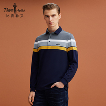 Børn Leuven Spring New Casual Contrast Striped Lapels Long Sleeve T-Shirt Mens Warm Breathable Polo Shirt