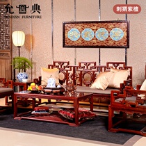 Elegant red wood furniture flower pears wood book fragrant door first living room European style red wood sofa tea table sofa seat five pieces