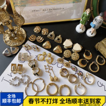 Western Antique Vintage Earrings Versatile Exquisite Medieval Golden Pigment Circle European and American Ins Medieval Earrings Ear Clip B9