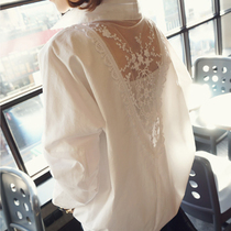 Summer sexy backless large size loose V-neck shirt fat mm top female Korean fan wild lace white shirt medium and long section