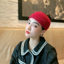 Solid color imitation mink velvet headband thick velvet lining knitted hair belt warm wool headgear super wide ear protection jacquard headband