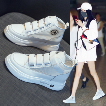 Inside heightening small white shoes women 2021 spring new 100 hitchhiking slim bottom magic sticker Summer high help breathable mesh surface