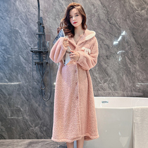 2022 autumn and winter new nightgown womens coral velvet plus velvet thickened cute long robe can be worn outside bathrobe