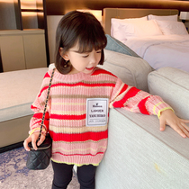 Girls Sweater Spring and Autumn 2021 New Children Baby Stripe Pullover