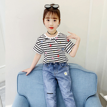 Girls short-sleeved t-shirt 2021 summer new Korean version of the Western style pure cotton childrens half-sleeve t-shirt top children