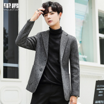  Autumn herringbone double-sided small suit mens slim Korean version of woolen casual blazer trend top