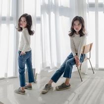 Girls jeans autumn 2021 new Western style childrens elastic pants nine-point straight pants childrens wide-leg pants