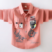 Boys shirt with letter shirt children Han Gang Gas Boy Boy tide 2022 Spring and Autumn New mode of large childrens sleeves