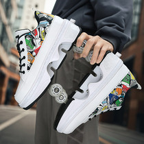 Flash Shoes Four Wheels Adults Deformed Shoes Wheels Sliding Shoes Scooter skating nets Red men and women Children sneakers wheels shoes