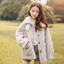 Girls lamb coat with foreign atmosphere thickened 2021 autumn and winter clothes new childrens imitation fur coat tide cotton clothes childrens clothing