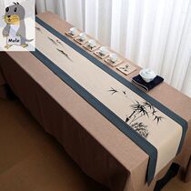 New modern simple Chinese style tea mat retro TV cabinet long cotton linen fabric hand-painted table flag Chinese Zen