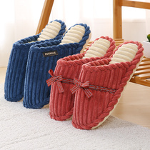 Winter couple cotton slippers female mens home thick soled indoor simple Korean bedroom home non-slip wool slippers