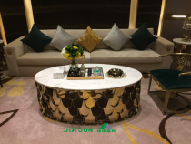 Neoclassical fish scales stainless steel marble oval coffee table Simple post-modern model room sofa table side table 5001