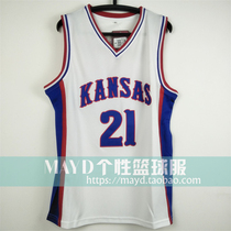 Customized No. 21 Embied University of Kansas Jersey hip-hop embroidered basketball uniform mens retro personality match suit